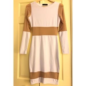 White Bodycon Midi Dress with Sheer Panels
